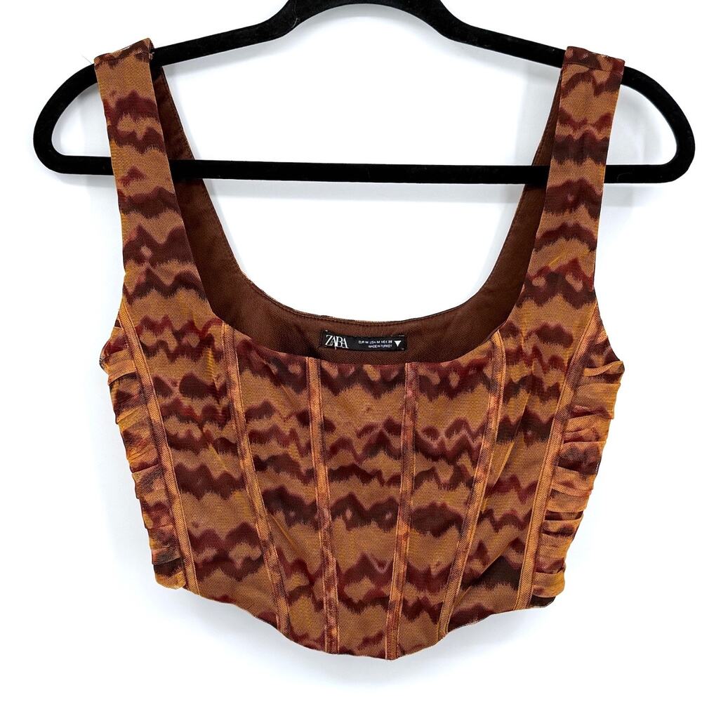 Zara Corset Women's M Y2K Festival Mesh Streetwear Mobwife Chocolate Brown Boho‎